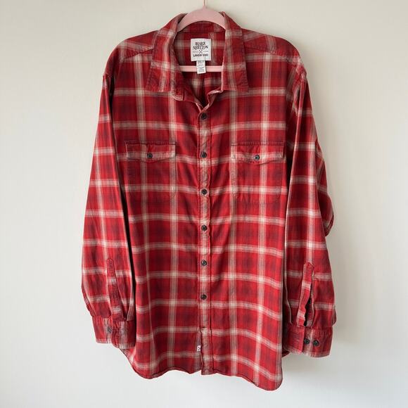 BLAKE SHELTON x LANDS END Red Plaid Flannel Mens 3XL Tall Western Rodeo Outdoors - Picture 1 of 8